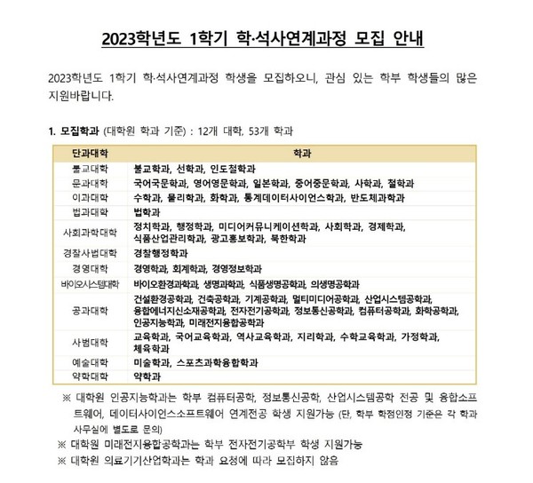 [보도] 2023-1학기 학·석사연계과정 모집
