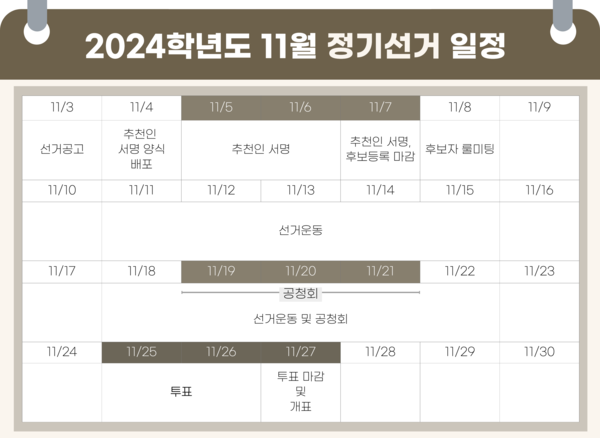 ▲우리대학 11월 정기선거 일정 (일러스트=김소현 기자.)