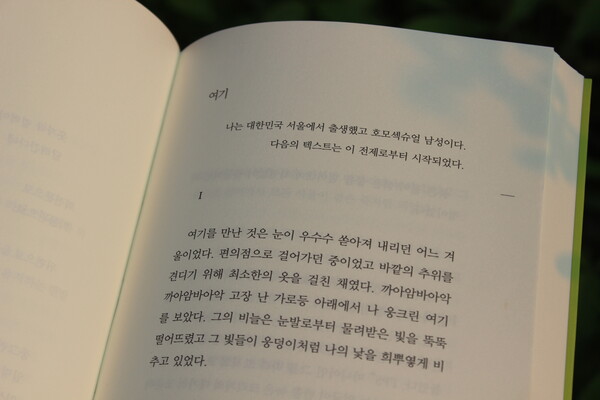▲시집 『싱크로나이즈드 스위밍』에 수록된 시 「여기」 (사진=김지은 수습기자.)