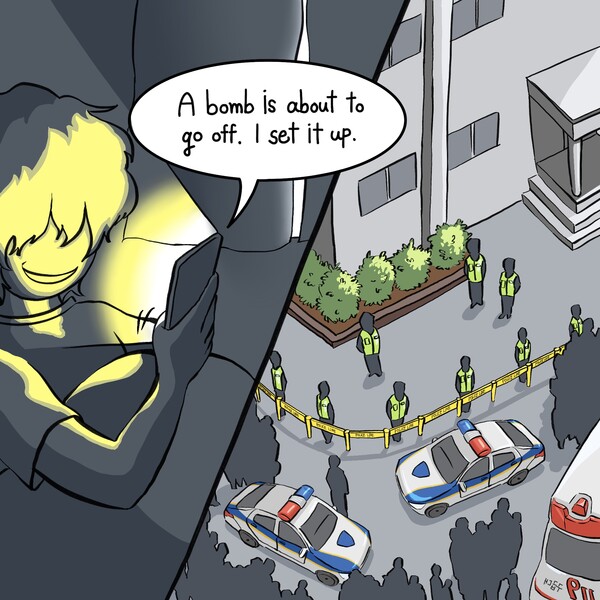 Police rushed out after a false claim of planning a bomb that never existed. /